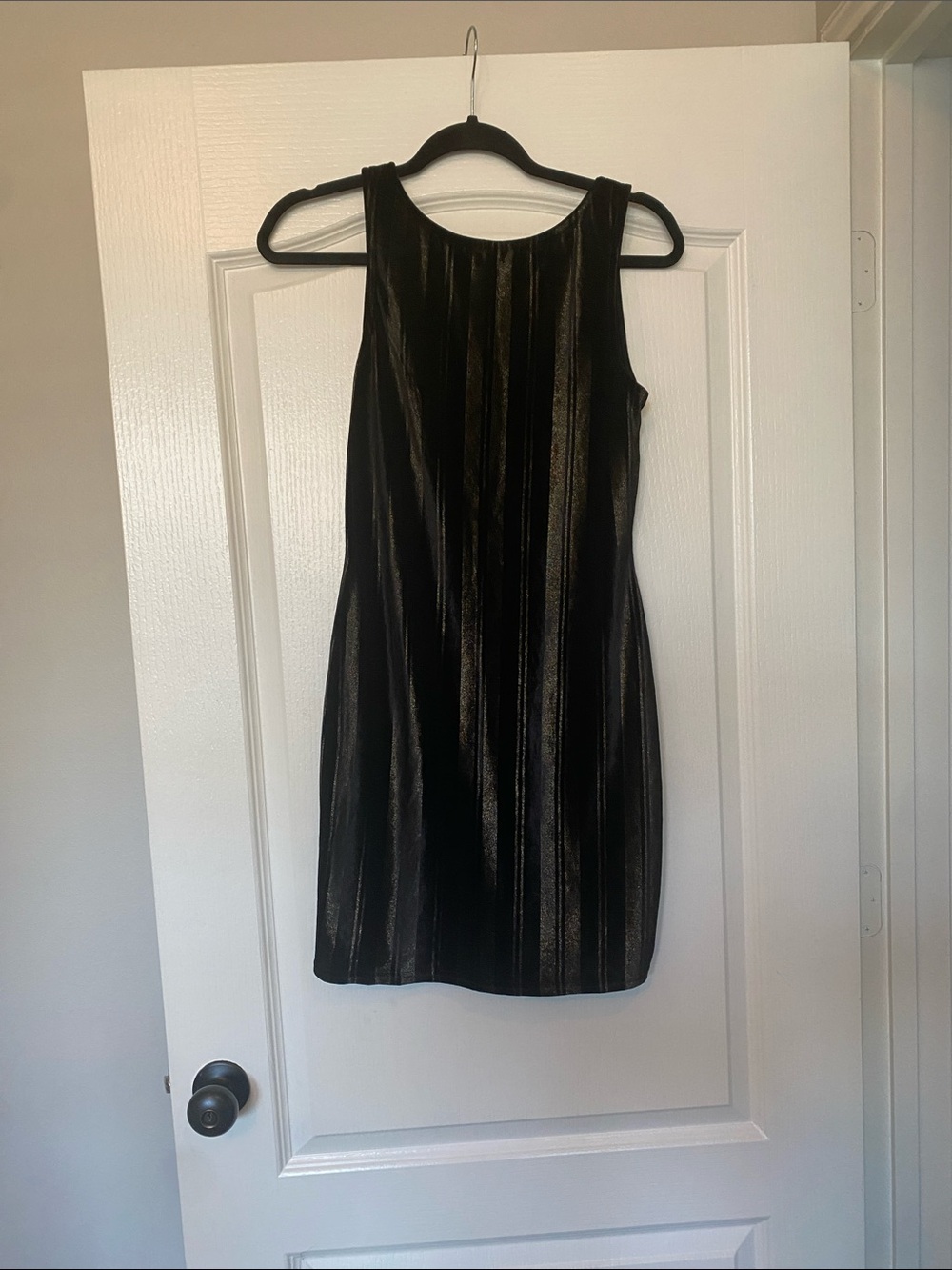 Sleeveless Black Metallic Stripe Shift Dress